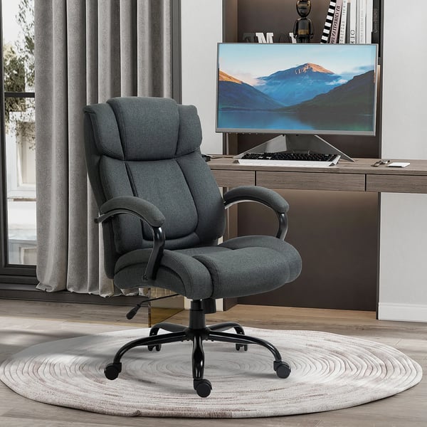Ergonomisk Kontorsstol - Mörkgrå Polyester, Justerbar Snurrstol för Hemmakontoret, Max 220 kg