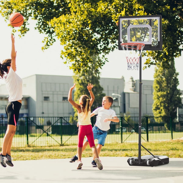 HOMOCM Justerbar Basketkorg för Utomhusbruk med Hjul för Barn - Svart, Stål/PVC/HDPE