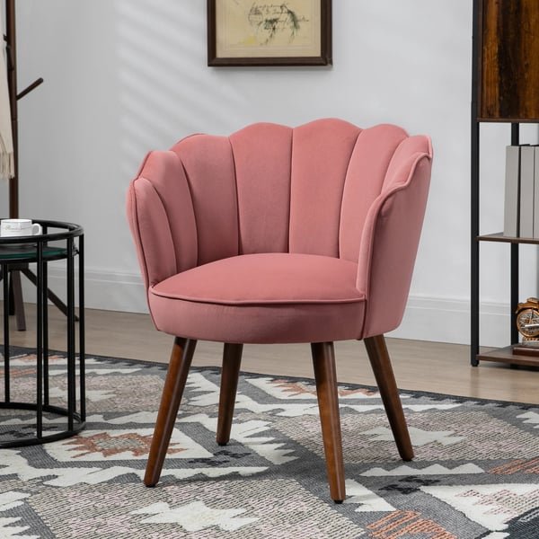 Accentstol Rosa Sammet Polyester Gummiträ Lotusblomma Design Vardagsrumsstol 66 x 66 x 79 cm