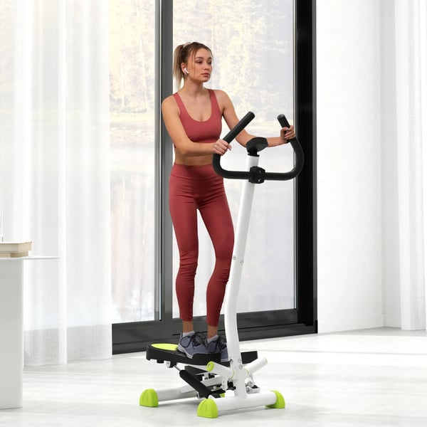 Fitness Swing Stepper LCD-näytöllä ja kahvalla, teräs/ABS, vihreä/musta, 100kg