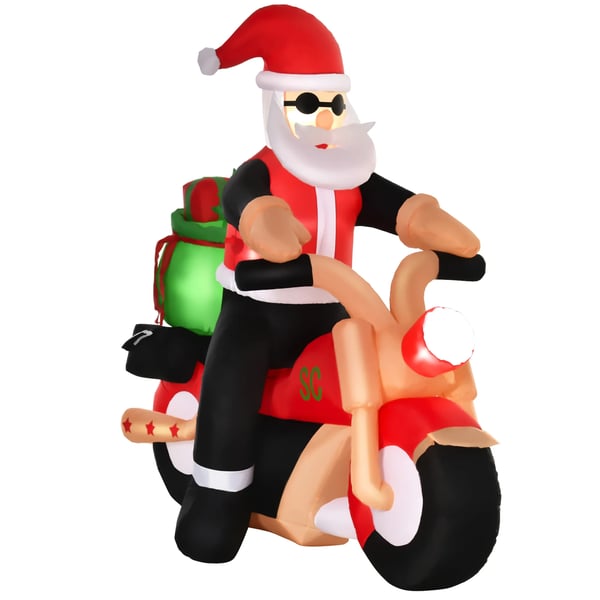 Uppblåsbar jultomte på motorcykel 150 cm LED med fläkt Juldekoration för julfest Polyester Vit+Röd+Grön