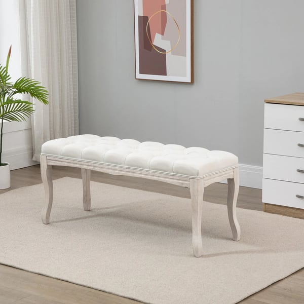 Bank i Linne och Gummiträ, Beige, 110x40x48 cm