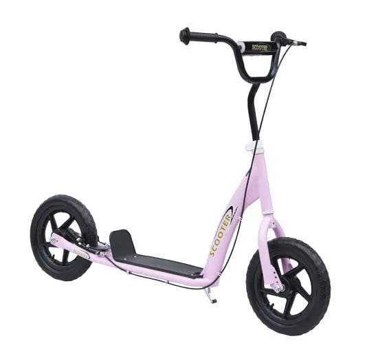 børnescooter Kickscooter 12 tommer med bagbremse, højdejusterbart løbehjul i lyserød, stål & EVA, til børn