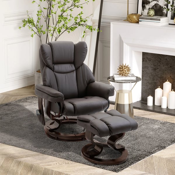 avkopplingsstol massagestol med fotpall, liggfunktion konstläder brun 79 x 82 x 101 cm