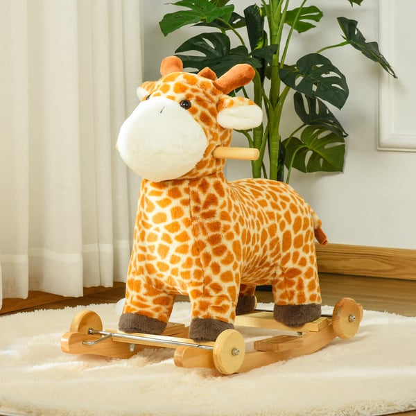 Giraff Gungleksak med Hjul & Ljud - Gul Plysch, Metall - 63x38x63cm