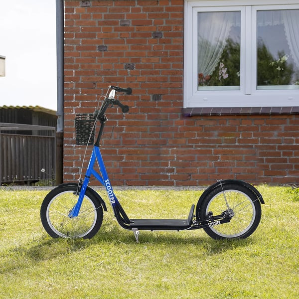 Børnescooter Løbehjul m. Bremse & Kurv, Højdejusterbar, Foldbart, Blå/Sort