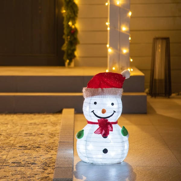 Juldekoration Snögubbe med LED-lampor Hopfällbar Vattentålig Polyester Trädgårdsdekoration Grön+Röd+Vit Ø30 x 51 cm