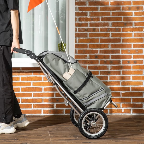 Lastanhænger & indkøbstrolley 2-i-1 til cykel, med kobling, 24,3kg, 55L, aluminium+Oxford-stof, grå+sølv, 53x43x110cm