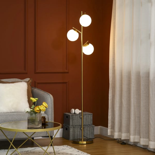 gulvlampe, 40W standerlampe med E27 fatning & 3 glasskærme, til stuen, 169 cm højde
