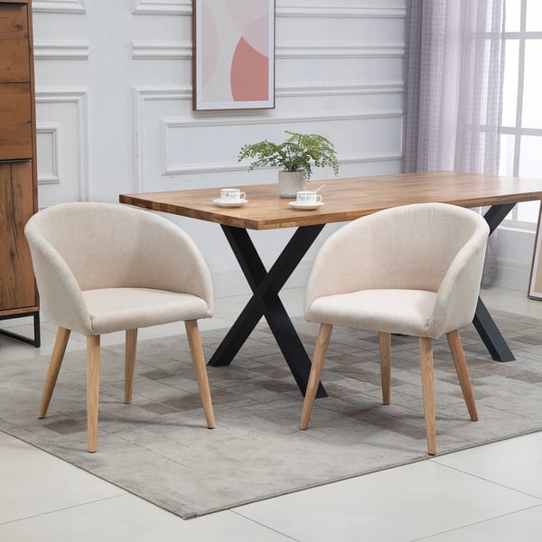 2-pack matstolar, beige, metallram, naturträben, linneliknande tyg, ergonomisk design