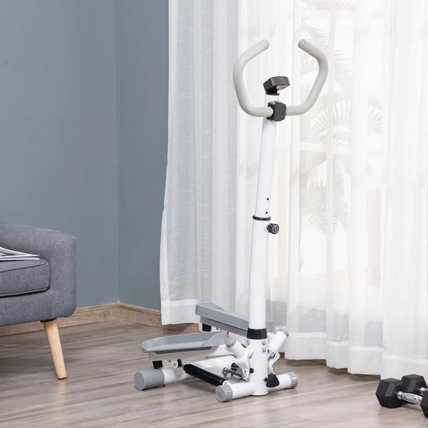 Side Stepper til hjemmetræner, Justerbar, LCD, Metal/ABS, Hvid/Grå, 55x53x118-128cm