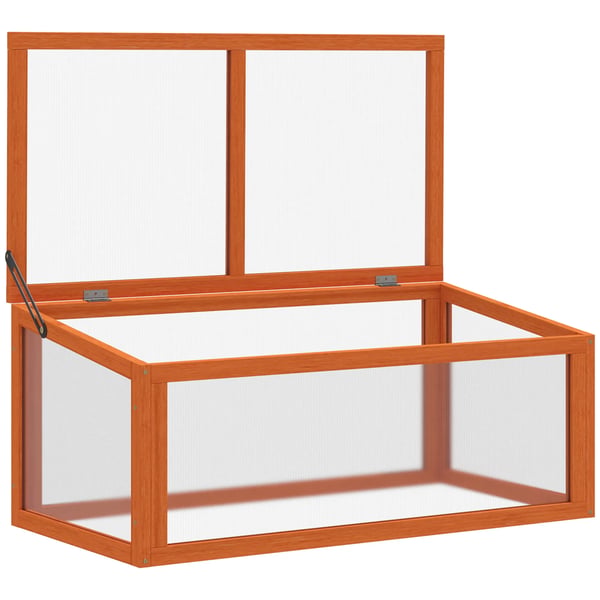 Mini växthus med lock, orange, Tannenholz/Polykarbonat, 90x46x40cm