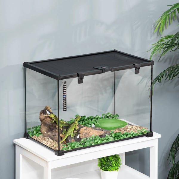 Terrarium til krybdyr - Glas og Metal - Sort - 50x30x35 cm