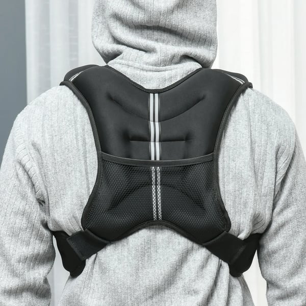 Vægtvest 10 kg, justerbar, til styrketræning, Oxford-stof, metalsand, sort, 40 x 35 cm