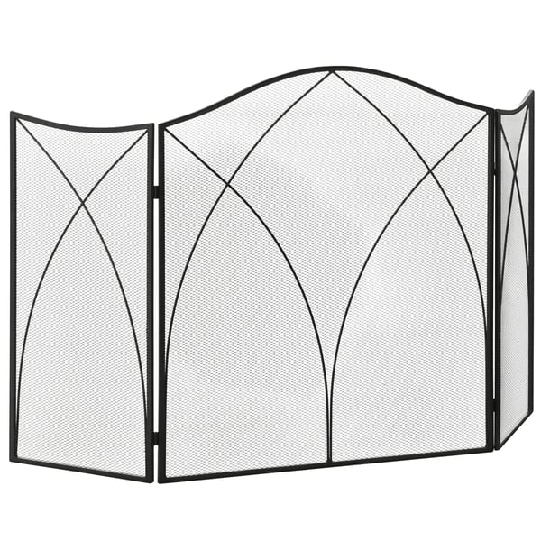 Hopfällbart Kaminspärgel med 3 paneler, Svart Metall (126x76 cm)
