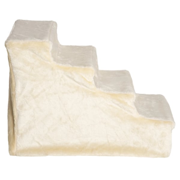 Kæledyrstrappe 4-trins Hundertrampe m. aftageligt betræk af spånplade og plys, beige – 60 x 35 x 44 cm