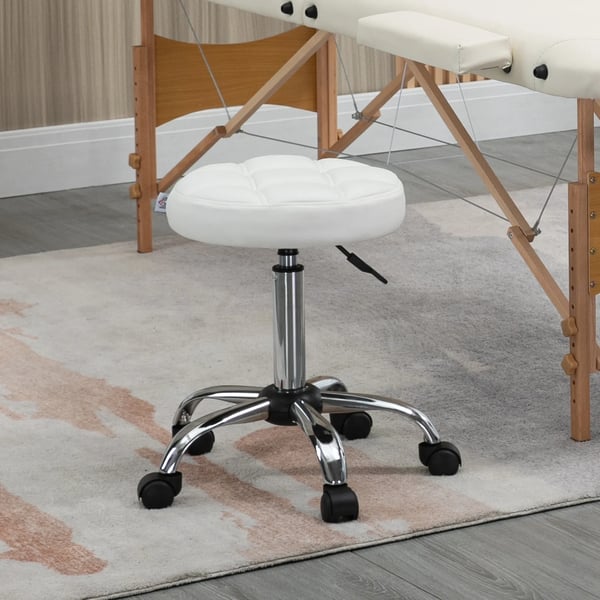 Rullpall Justerbar Arbetsstol Salong - Konstläder Vit, Stål Hjul Ø35,5 x 51-67 cm