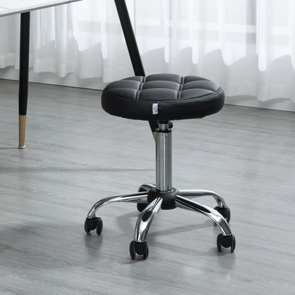 Justerbar Rullepind Stol, Drejelig Salonstol til Kontor med Kunstlder, Sort, 35,5 x 51-67 cm