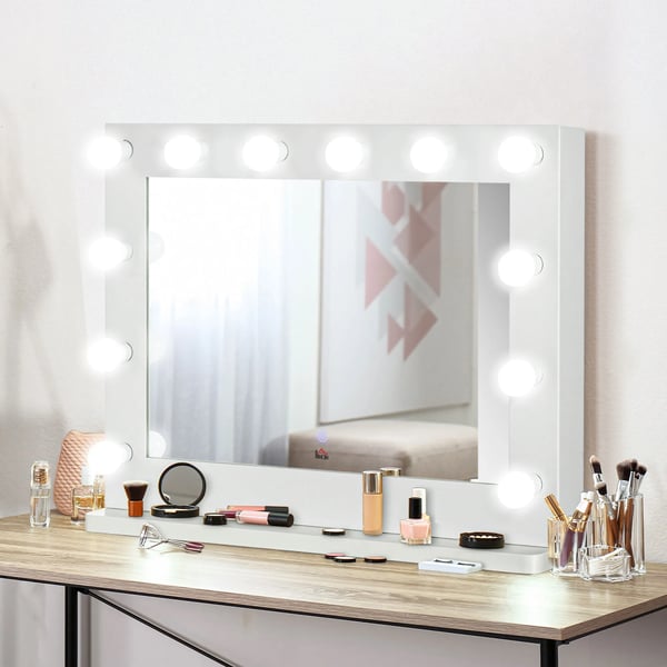 Hollywood-spegel med belysning, touchknapp, 12 dimbara LED-lampor, 80x60 cm, minnesfunktion, vit