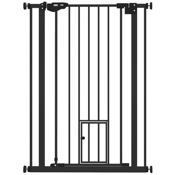 Säkerhetsgrind för Husdjur med Dubbellås, Justerbar Bredd 74-80 cm, Automatisk Dörrstängning, Svart