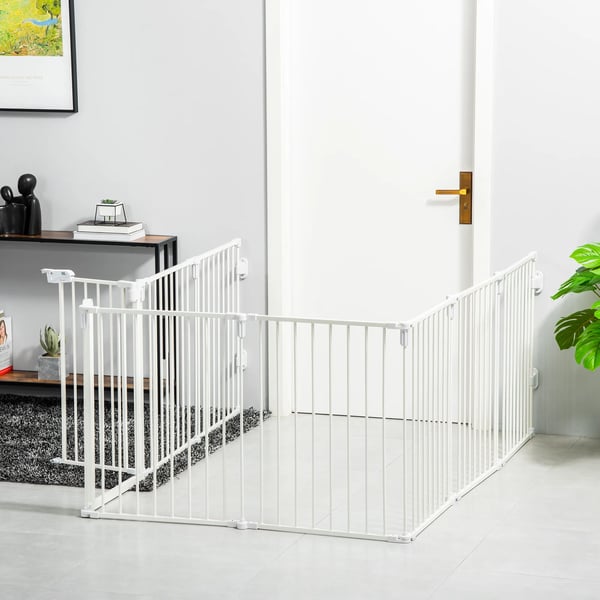 Løbegård til hvalpe & hunde - Sikkerhedsgitter, 8 paneler, foldbar, hvid (60 x 76 cm)
