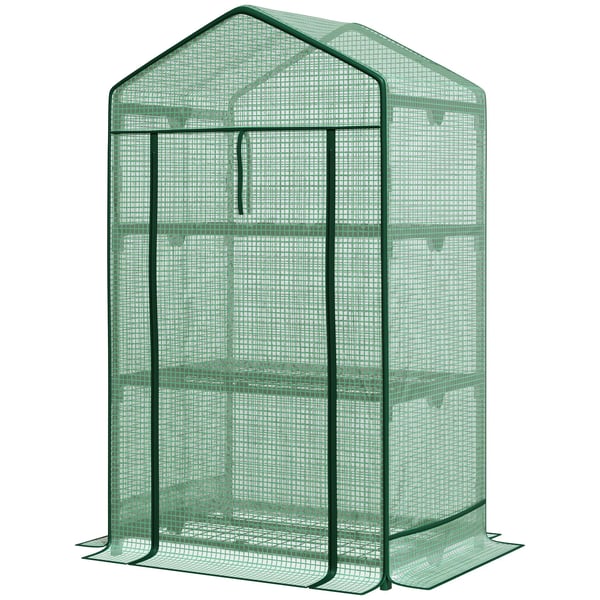 miniväxthus för odling med plastöverdrag och 3 hyllplan rullgardinsdörr grönsaksbädd grön 69 x 49 x 125 cm