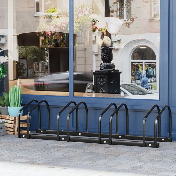 Cykelställ för 4 cyklar, stål, svart, väderbeständigt, golv-/väggmontering, 110x33x27cm