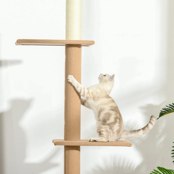 Justerbart Klatrestativ til Katte, Kradsetræ med 4 Platforme, Beige, 43x27x228-260cm