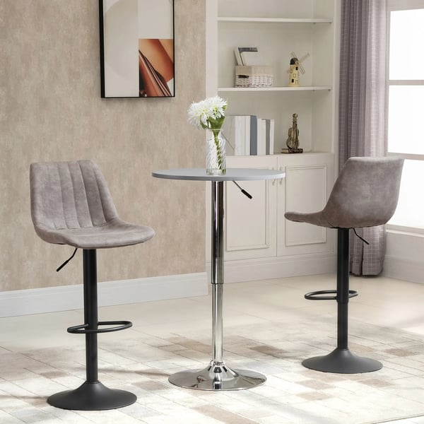 set med 2 barstolar i grå microfiber och stål, höjdjusterbar, retrodesign