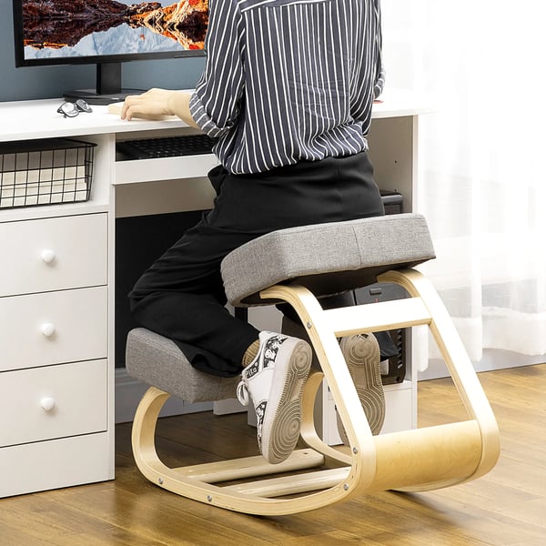 Ergonomisk Knästol, Vadderad Pall i Björk och Grå Polyester, 120 kg