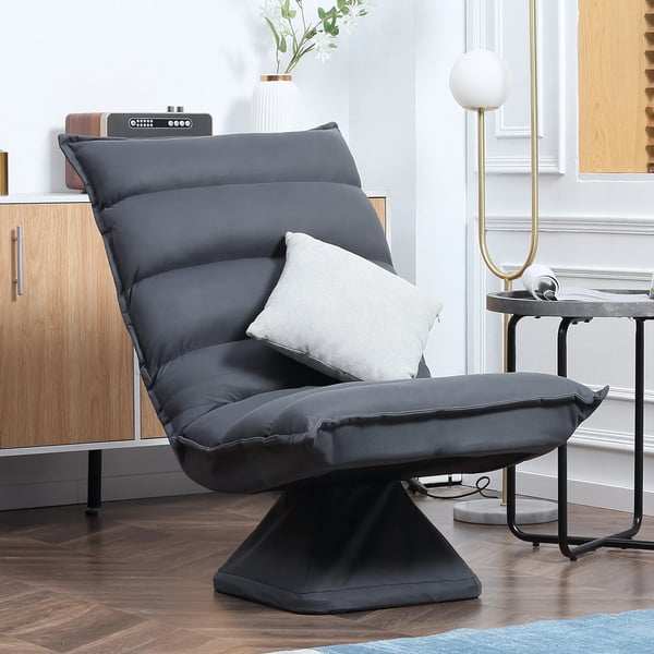 Vilstol för Golv med 360° Vridbar Bas och Justerbart Ryggstöd, Stål, Mörkgrå, Mikrofiber