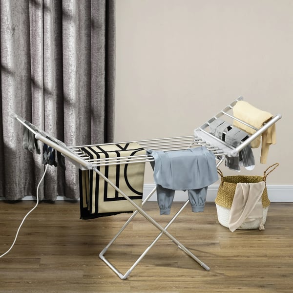 Elektrisk Tørrestativ Opvarmelig Sammenklappelig Tøj Tørretumbler Justerbar Temperatur Aluminium 144 x 53 x 91 cm
