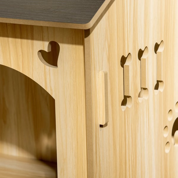 Hundkoja i MDF, Ek+Svart, 69x50x58,5 cm - Vattentätt Träskyddat Hundhus med Ventilation