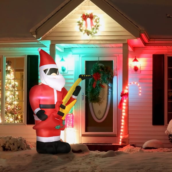 215 cm Uppblåsbar jultomte med elgitarr Uppblåsbar julbelysning LED Självuppblåsande Juldekoration Vattentät