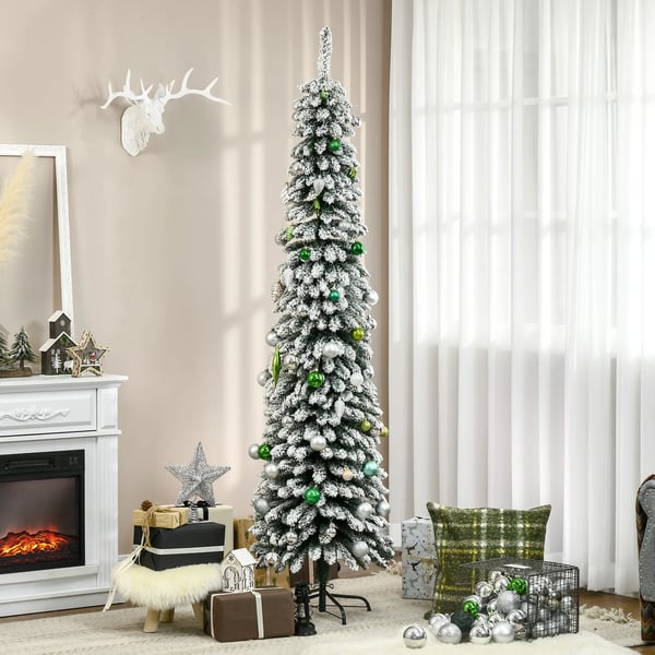 Kunstigt juletræ 210 cm med 490 grene og kunstsne, grøn/hvid