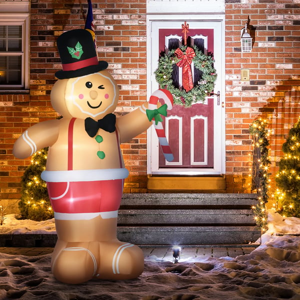Uppblåsbar Pepparkaksgubbe Juldekoration 2.38m Med LED, Brun Polyester