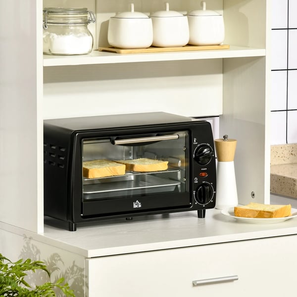 Miniovn 10L, 750W, Sort - Justerbar Temperatur & Timer, Inkl. Bageplade & Rist, 36,5x26x22 cm (Metal)