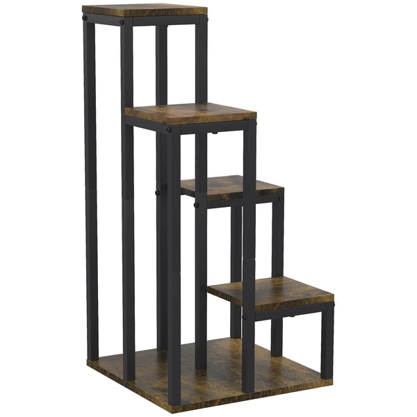 blomsterstativ, plantestativ med 4 hylder, multifunktionel plantehylde, brun, 40x40x81cm