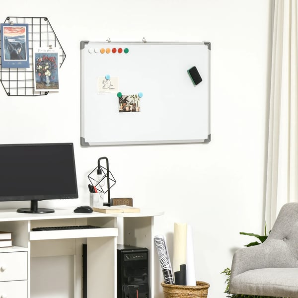 Magnetisk Whiteboard 90x60 cm - Torrtorkbar magnettavla i aluminium, vit, med pennor och magneter