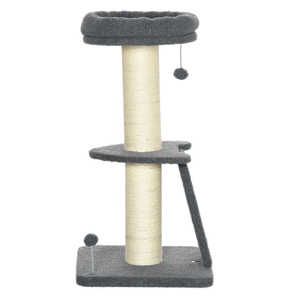kradsetre 92cm med kradseplade og legbold, tyk sisal, imiteret lammeskind, msrkegraå+cremehvid
