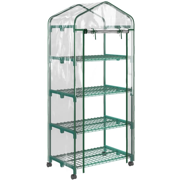 Miniväxthus med Stålram och 4 Hyllplan, Transparent, 69 x 50 x 165 cm