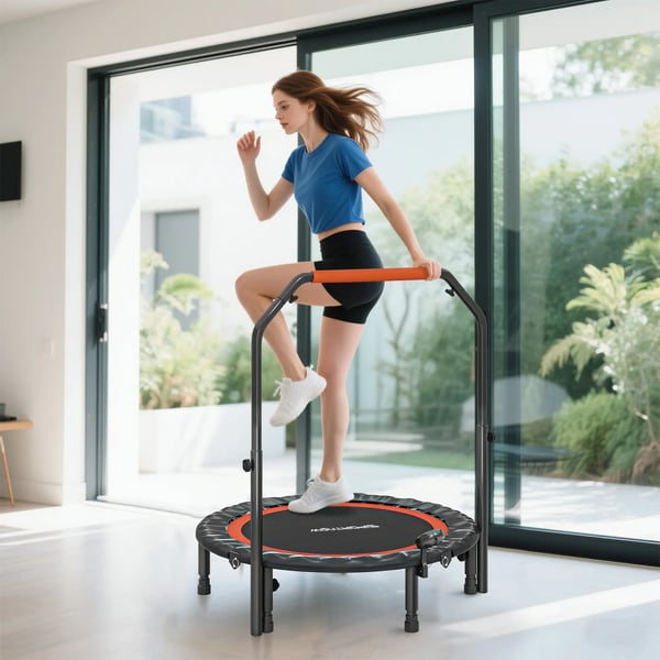 Minirebounder Träningstrampolin med Handtag och LCD-skärm - Svart/Röd, 102 cm