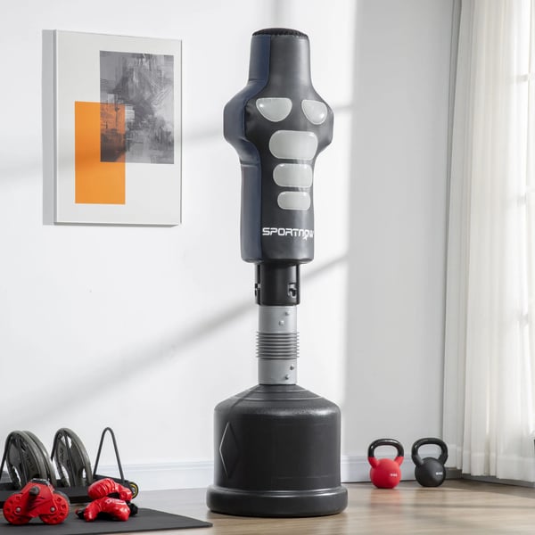 Boxsäck Standboxsack med HDPE-bas - Justerbar höjd 178-207 cm, Vuxen Hemmaträning, Slagtålig med Färgmarkerade Träffytor, Svart/Grå/Blå