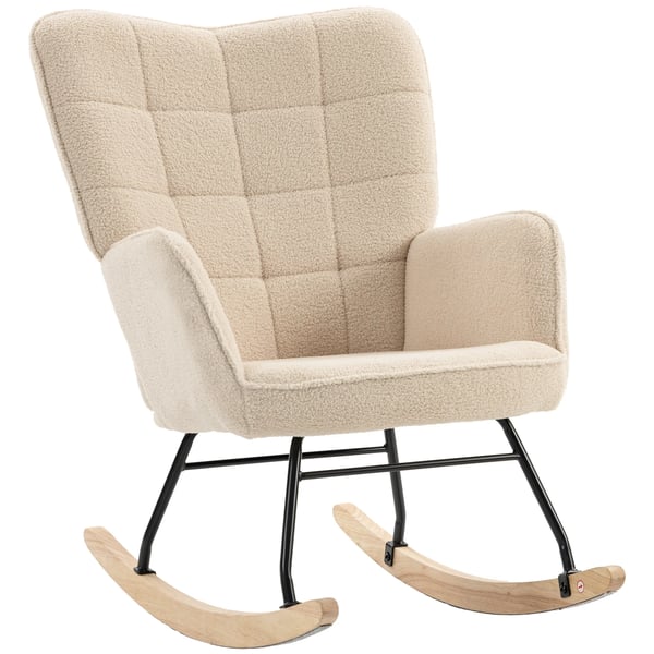Gungstol i beige berberfleece – Bekväm och elegant accentstol för avkoppling, 71x92x101 cm