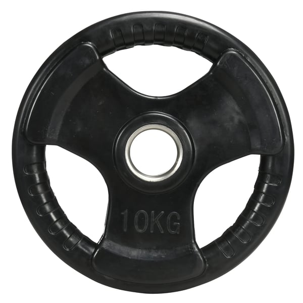 Painolevysarja 2x10kg, Kumipintaiset Olympiakiekot, Tri-Grip, Musta Raudan/Kuminen 5cm Reikä