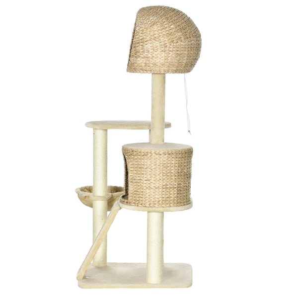 -raapimispuu 150 cm, kissanmökki, riippumatto ja ramppi, kaatumissuoja, pehmo, beige
