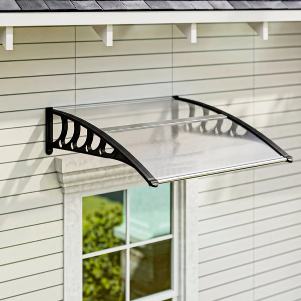 Pulttak dörrskärm 103 x 96,5 x 27 cm dörröverbyggnad med UV-skydd, regnskydd solskydd för utomhusbruk aluminium svart