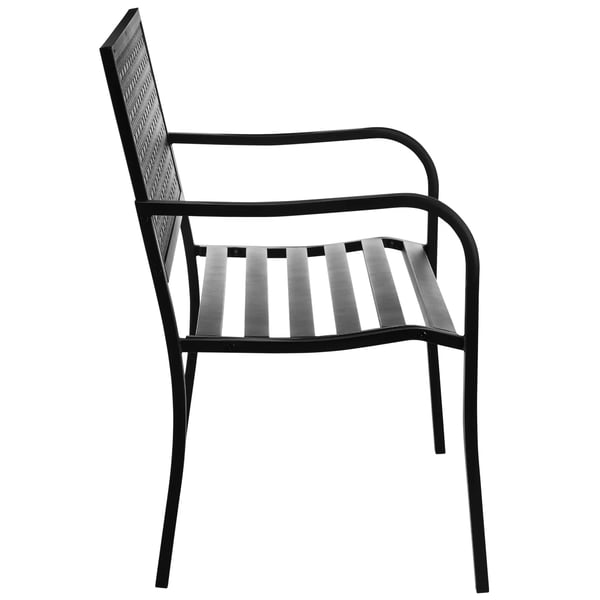 trädgårdsbänk i stål, 2-sits parkbänk med ryggstöd & armstöd, sittbänk med blommönster, max. 240 kg, svart, 127 x 63 x 83 cm
