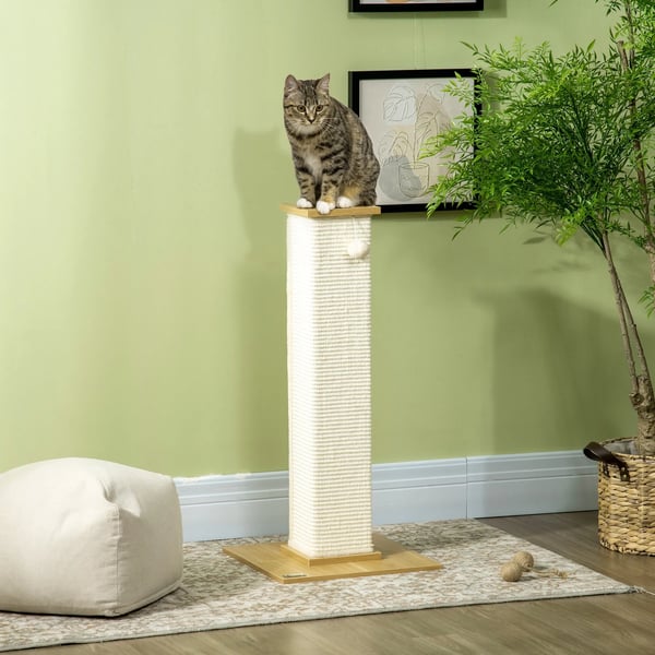 Raapimispylväs 80cm, Sisal, Tammi + Kermavalkoinen