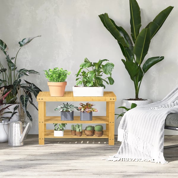 Skobänk i bambu med 3 nivåer - Natur, 70x28x45 cm